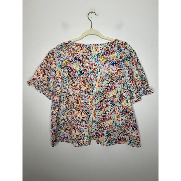 Zac & Rachel White Colorful Floral Short Sleeve V Neck Top Blouse Size XL - Picture 6 of 8